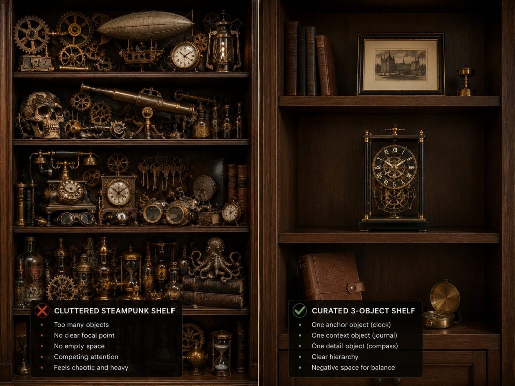 Curated Shelf vs Cluttered Shelf