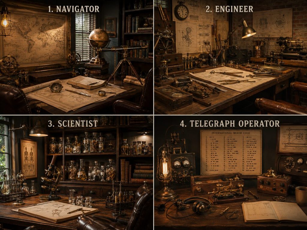Four personality workshop vignettes - Navigator, Engineer, Scientist, Telegraph Operator