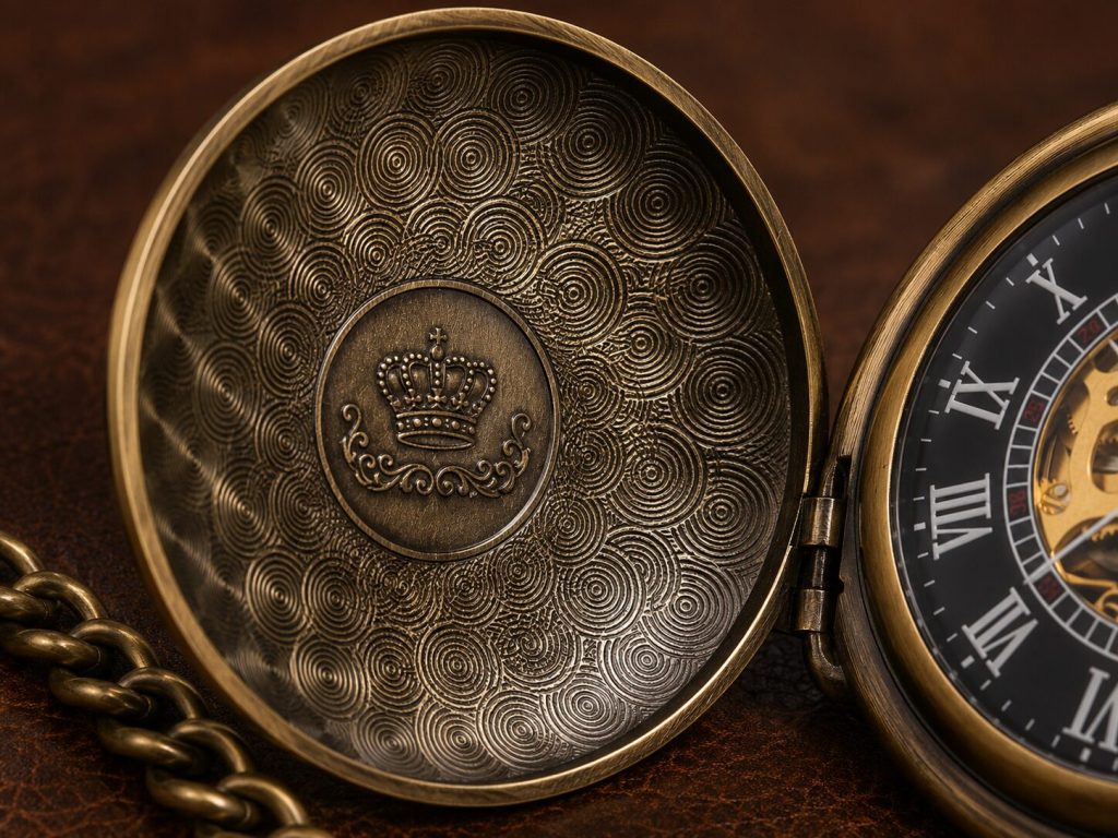 Close-up of engraved back - script visible, quality of engraving detail