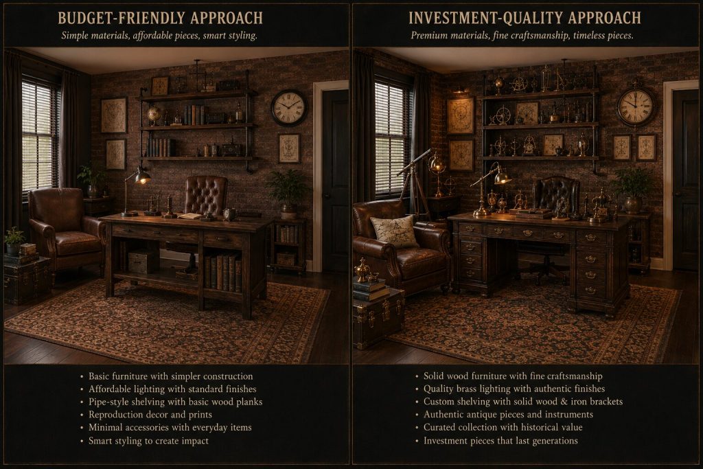 Budget example room vs. investment example room - same aesthetic, different object quality