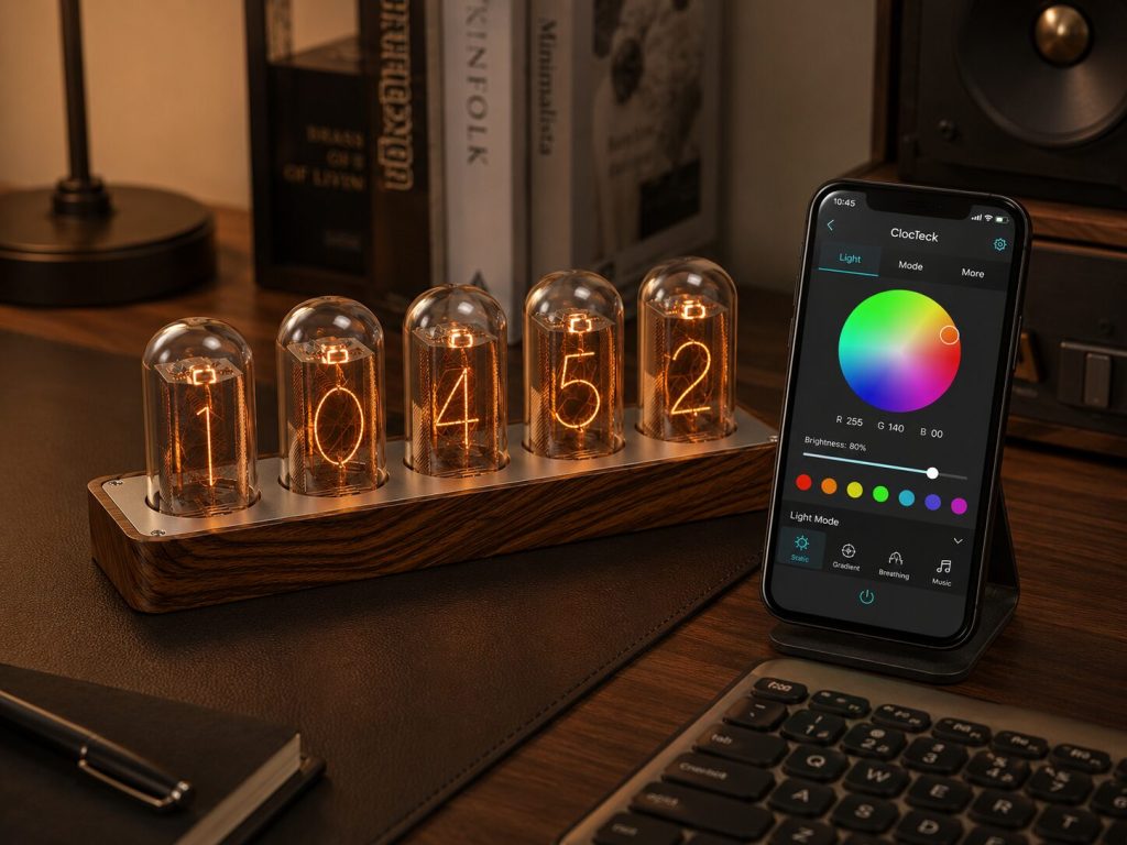 ClocTeck app interface showing color wheel and mode selection