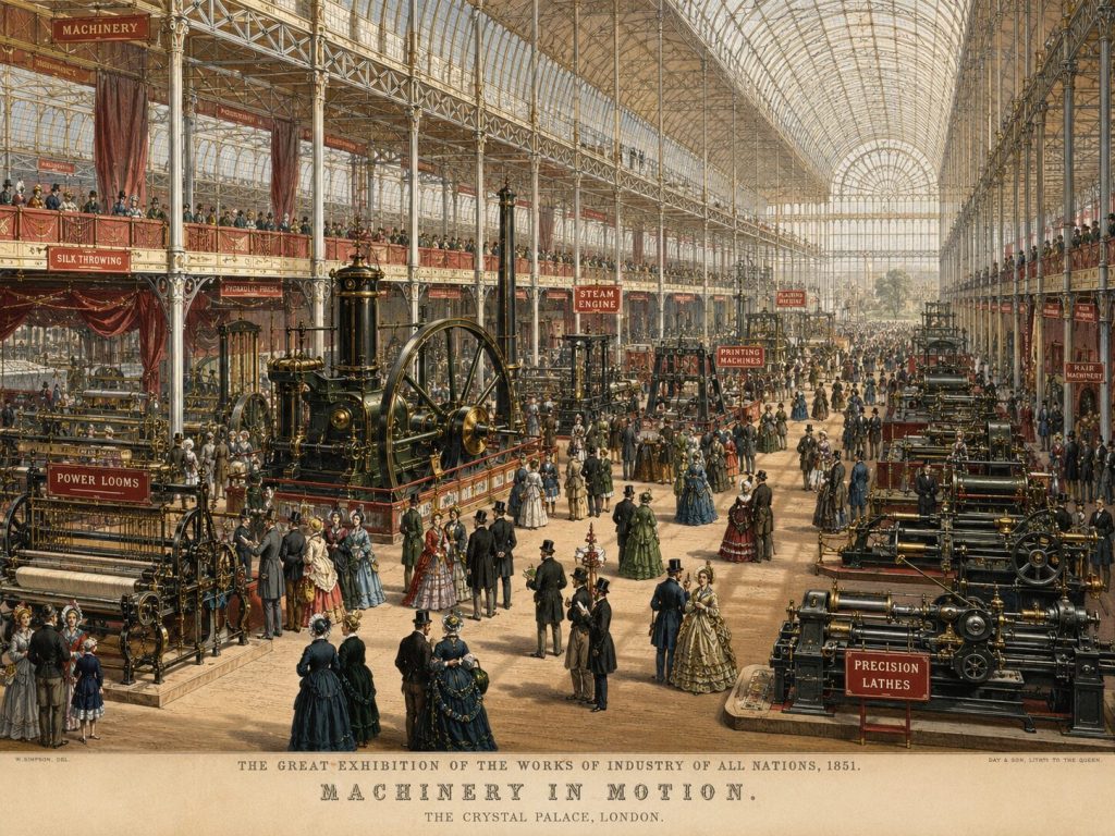 Great Exhibition illustration - machinery section with crowd